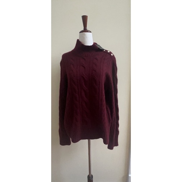 NEW CHARTER CLUB 2 PLY 100% CASHMERE MOCK NECK CABLE KNIT SWEATER XL BURGUNDY - Picture 2 of 11